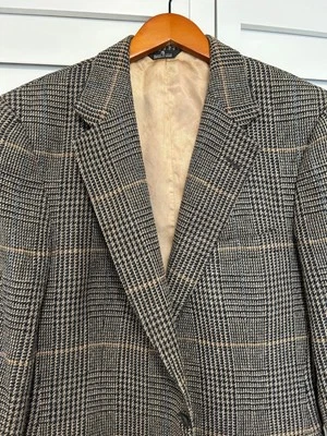 Polo University Club black beige plaid English tweed blazer coat jacket 40S - Image 1 of 4