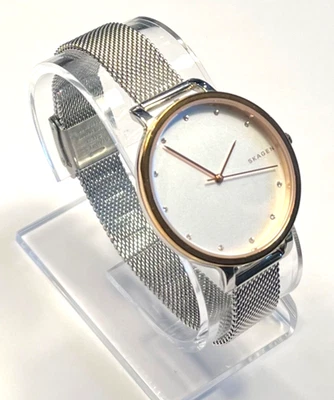 Reloj SKAGEN para mujer SKW2662 esfera blanca bisel dorado correa de malla plateada batería nueva Foto 1 de 4