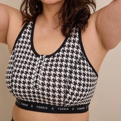 Torrid Bra 0X L Bralette Black White Herringbone Plaid Snap Henley Plus Size New - Image 1 of 4