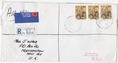 Sudáfrica cubierta registrada enviada desde Ladysmith a Northampton Inglaterra Foto 1 de 2