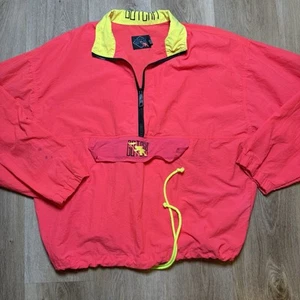 Vintage Gotcha Jacket Small 80s 90s Neon Orange Green Windbreaker 1/2 Zip Surf - Picture 1 of 7