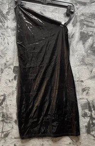One Shoulder Bodycon Kleid Damen Medium schwarz ultra transparent Slip Cosplay Kostüm - Bild 1 von 4
