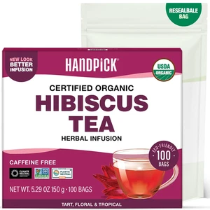 , Organic Hibiscus Tea Bags (100 Tea Bags) | Caffeine-Free, 100% Natural Pure In - Picture 1 of 12