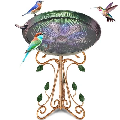 Baño para pájaros de metal vintage para exterior, cuenco para baños para pájaros de 13" de diámetro con pe... Foto 1 de 4