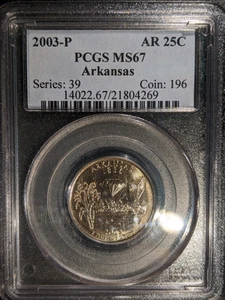 2003-p PCGS MS-67 Arkansas AR Washington State Quarter OBH Old Holder Diamond St - Picture 1 of 2