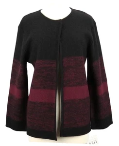 Keren Hart Women Small Cardigan Sweater Wool Black & Burgundy Open Front - Picture 1 of 5