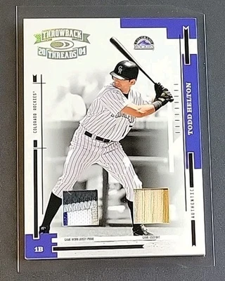 Todd Helton 2004 Throwback Threads Prime #70 Bat & Patch "Game Worn & Used" #/25 - Image 1 of 4