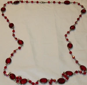 Vintage Rubinrot Kristall Chicklet Sautoir Station Strang Halskette 46" lang - Bild 1 von 11