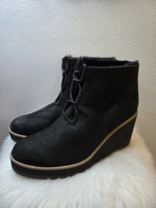 Eileen Fisher Alpine Genuine Shearling Suede Black Wedge Bootie -SZ 11-MSRP $279 - Picture 1 of 8