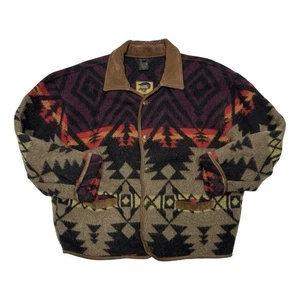 Vintage Foxrun Jacket Mens Large Brown Aztec Wool Blend Southwest Western 90s - Picture 1 of 10