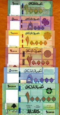 SET Líbano, 1000-5000-10000-20000-50000-100000 Livres, 2016-2021, P-Nuevo UNC Foto 1 de 2