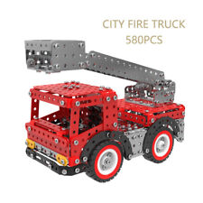 580-block metal children's toy telescopic ladder fire truck model