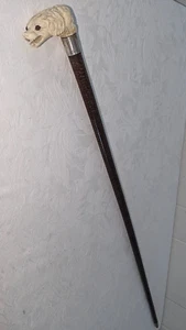 GORGEOUS ANTIQUE WALKING CANE STICK HAND CARVED DOG - Picture 1 of 21