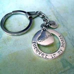 Grandma Keychain Forever in My Heart with Letter Charm * Grandmother Gift - Picture 1 of 3
