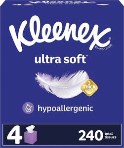Ultra Soft Facial Tissues, 4 Cube Boxes, 60 Tissues per Box, 3-Ply (240 Total), - Picture 1 of 12