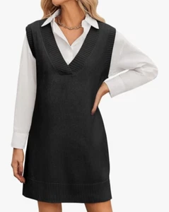 Zeagoo Women's Oversized Sweater Vest Dress V Neck Knit sz. L - Picture 1 of 2
