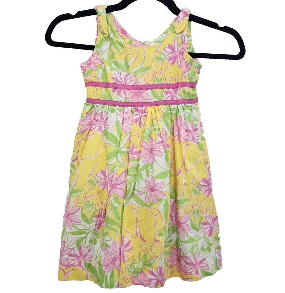 Vestido Vintage Lilly Pulitzer Niñas Talla 4T Garden Vista Jungle Elephant Amarillo Foto 1 de 4