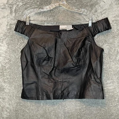 Blusa Newport News Feminina Couro Grunge Motociclista Anos 90 Fora do Ombro Cropped Fina 16 - Imagem 1 de 4