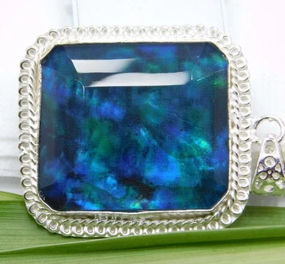 107,75 Ct Natürlicher Ammolith Anhänger 925 Massiv Silber Asscher Schliff Los... - Bild 1 von 4