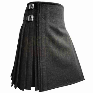 Schottische handgefertigte traditionelle 100 % dunkelgraue Wollkilt maßgeschneiderte Größe Kilts für Männer - Bild 1 von 8
