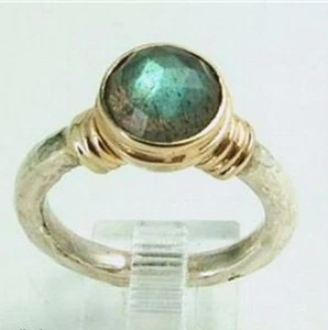 Labradorite Ring 9k yellow Gold Sterling Silver 6,7,8,9 Hadar Designers (I r104) - Picture 1 of 1