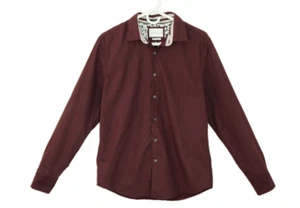 Denim & Flower Ricky Singh Button Down Shirt M Burgundy Polka Dot Shirt Cotton - Picture 1 of 8