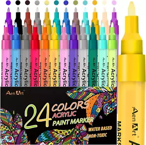 24 Colors Acrylic Paint Pens Paint Markers for Rock Painting, Fine Point Acrylic - Picture 1 of 12