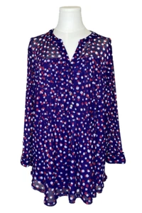 Cocomo Woman 2X Purple Multi Sheer V-Neck 3/4 Roll Tab Sleeve Flowy Tunic Top - Picture 1 of 14