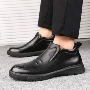 Men's Cowhide Leather Shoes Round Toe Plain Breathable Non-slip Wear-resistant S - Picture 1 of 8
