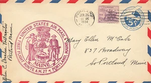 Portland ME First Flight 1934 Signed By Postmaster John C. Donahue Cover - Picture 1 of 2