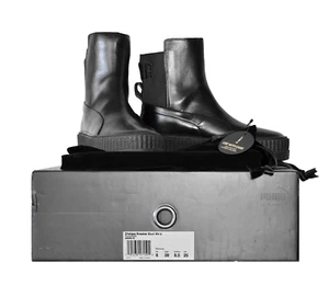 D0 NIB PUMA X FENTY BY RIHANNA Black Leather Chelsea Sneaker Boots Sz US8.5 EU39 - Picture 1 of 10