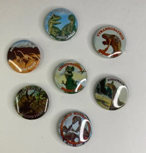Vtg Lot of 7 Dinosaur Jurassic Period 1” Pins: Allo, Bronto, Stego, Tyrano, 3Etc - Picture 1 of 10