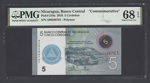 Nicaragua 5 Cordobas 2019 P219a Commemorative Uncirculated Graded 68 Top Pop - Picture 1 of 2