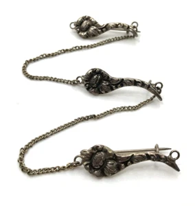 Antike Chatelaine Stil Sterlingsilber Blume Brosche Anstecknadeln Ketten Verschluss - Bild 1 von 5