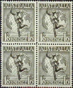 AUSTRALIA–1949 – MERCURY AND GLOBE BLOCK OF 4– VF** - Picture 1 of 1