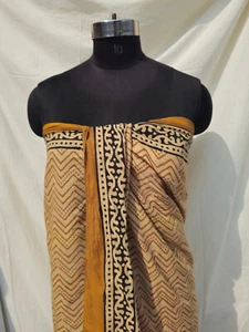 Boho Block Print Sarong Indian Cotton Sarong Handmade Sarong Wrap Beach Cover up - Picture 1 of 6