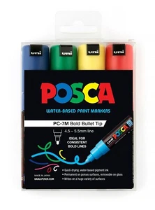 Uni Posca Paint Marker 4.5mm Bullet Tip Pen (PC-7M) - Colour Set of 4 - Picture 1 of 4