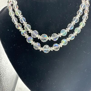 GlassFaceted Clear AB Crystal Graduated Beads Double Strand  Necklace 13 " - Picture 1 of 7