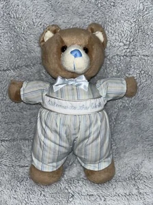 Little Me Welcome To The World Bear Vintage Boy Blue Rattle RARE Striped Suit - Picture 1 of 4