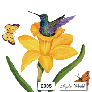 (2005) ZWEI individuelle Papier LUNCHEON Decoupage Servietten KOLIBRI NARZISSENNEST - Bild 1 von 3