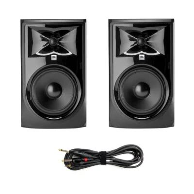 Pair JBL 308P MkII 8" Active Studio Reference Speakers + Y Cable 3.5mm to 1/4" - Image 1 of 4