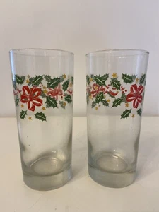 Vtg Libbey Holly Berry Christmas Tumbler 6” Beverage Glasses Set of 2 Holiday  - Picture 1 of 9