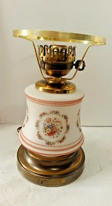 Vintage Bronze/Milk Glass Hurricane Desk Table Lamp 12" Tall Hand-Painted Floral - Picture 1 of 12