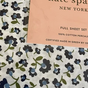 Free Ship Kate Spade FULL Blue Green White Cottage Floral Sheet Set 4p Cotton - Picture 1 of 7