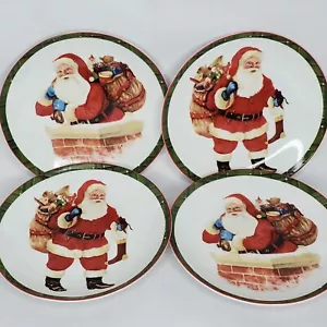 222 Fifth Hello Babbo Natale piatti da dessert vacanze di Natale giocattoli a quadretti camino 6,5" - Foto 1 di 5