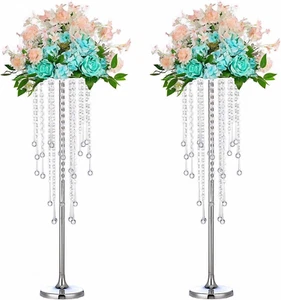 Centrotavola matrimonio vasi argento alti 29,5 pollici, elegante candela fiore metallo - Foto 1 di 9