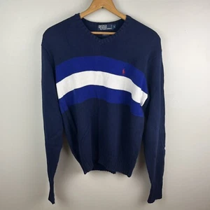 Polo Ralph Lauren maglione uomo scollo a V blu a righe cotone L - Foto 1 di 5
