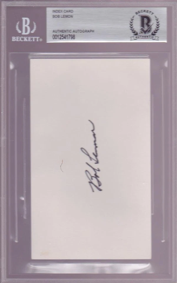 Bob Lemon (d.2000) Signed 3x5 index card BAS HOF Indians Yankees - Image 1 of 1