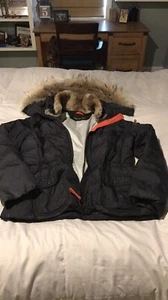 Mark New York- Winter Hooded Puffer Coat, Black With Removable Fur Hood - Picture 1 of 7