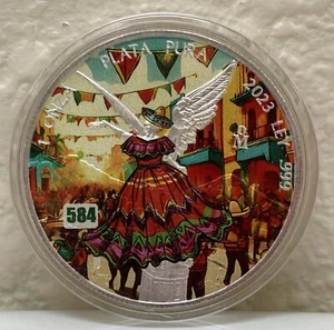 Cinco De Mayo Colorized 2023 Mexico Libertad 1 oz .999 Silver Coin #584/999 UNC. - Picture 1 of 4